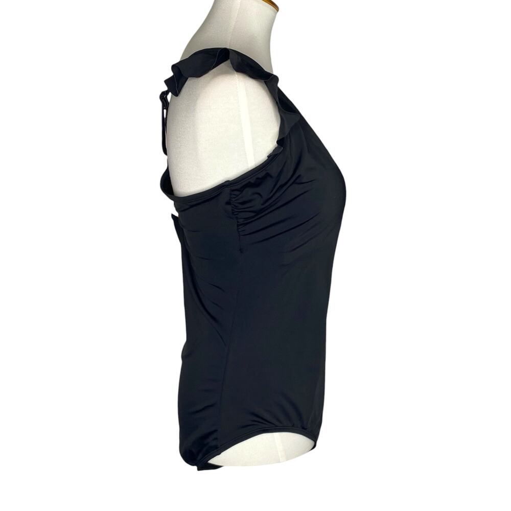 Time and Tru One Piece Swimsuit Black Ruffle Strap V Neck Size 2X 20W-22W Retro - Picture 8 of 16